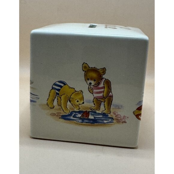 Vintage Personalized “JULIE” Mason's Coin Bank Cube Teddy Bear Ironstone England - Picture 4 of 8